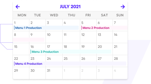 Food production planning in a calendar view