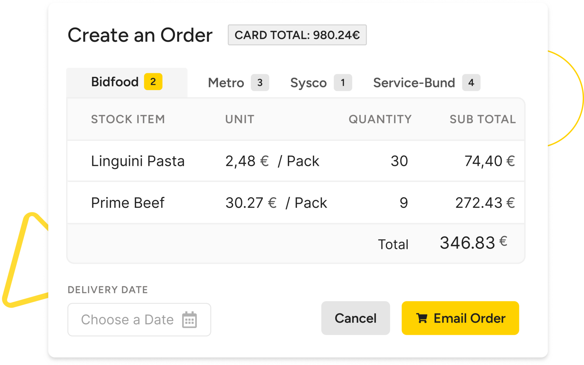 centralised order to supplier