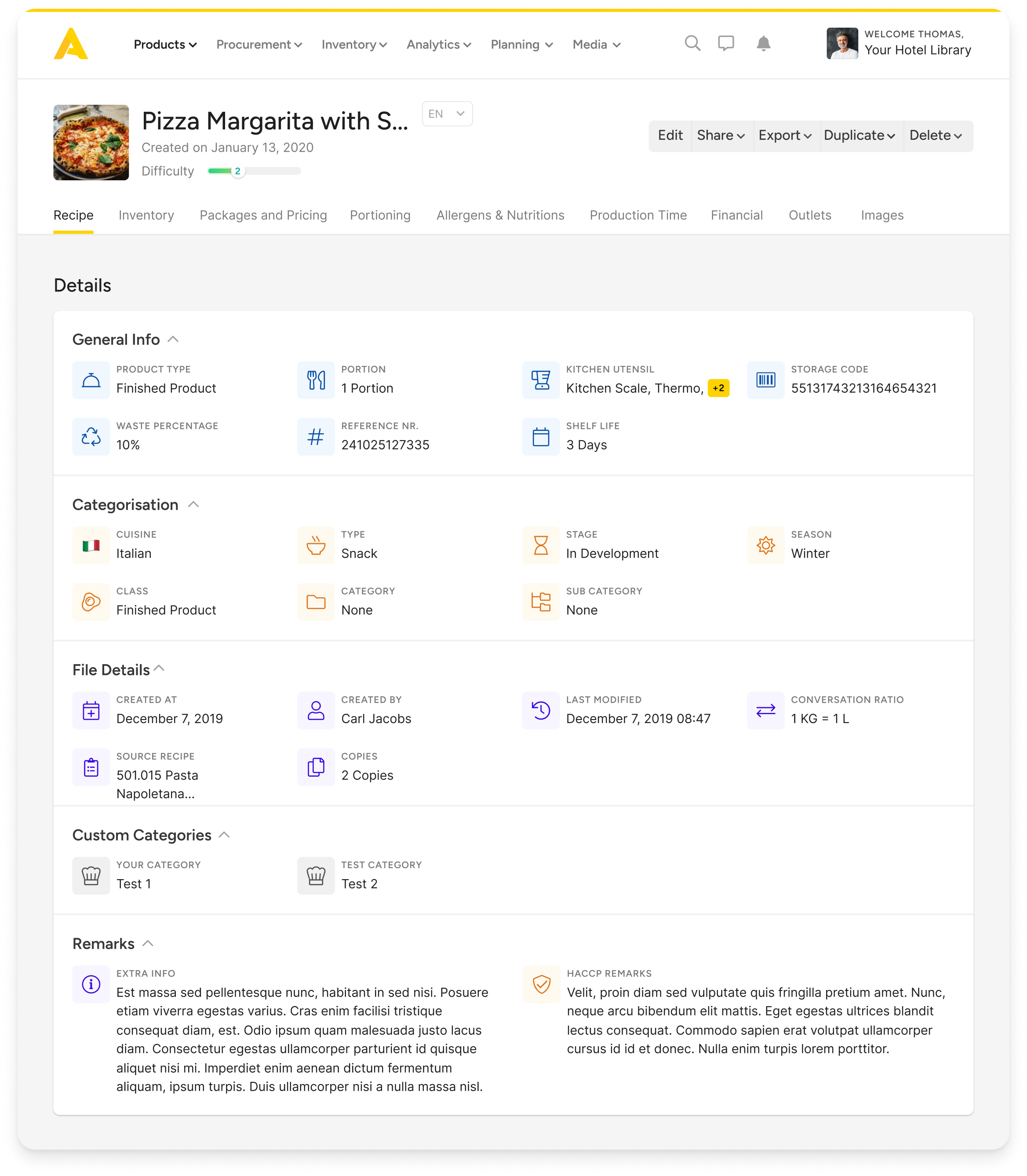 apicbase recipe details