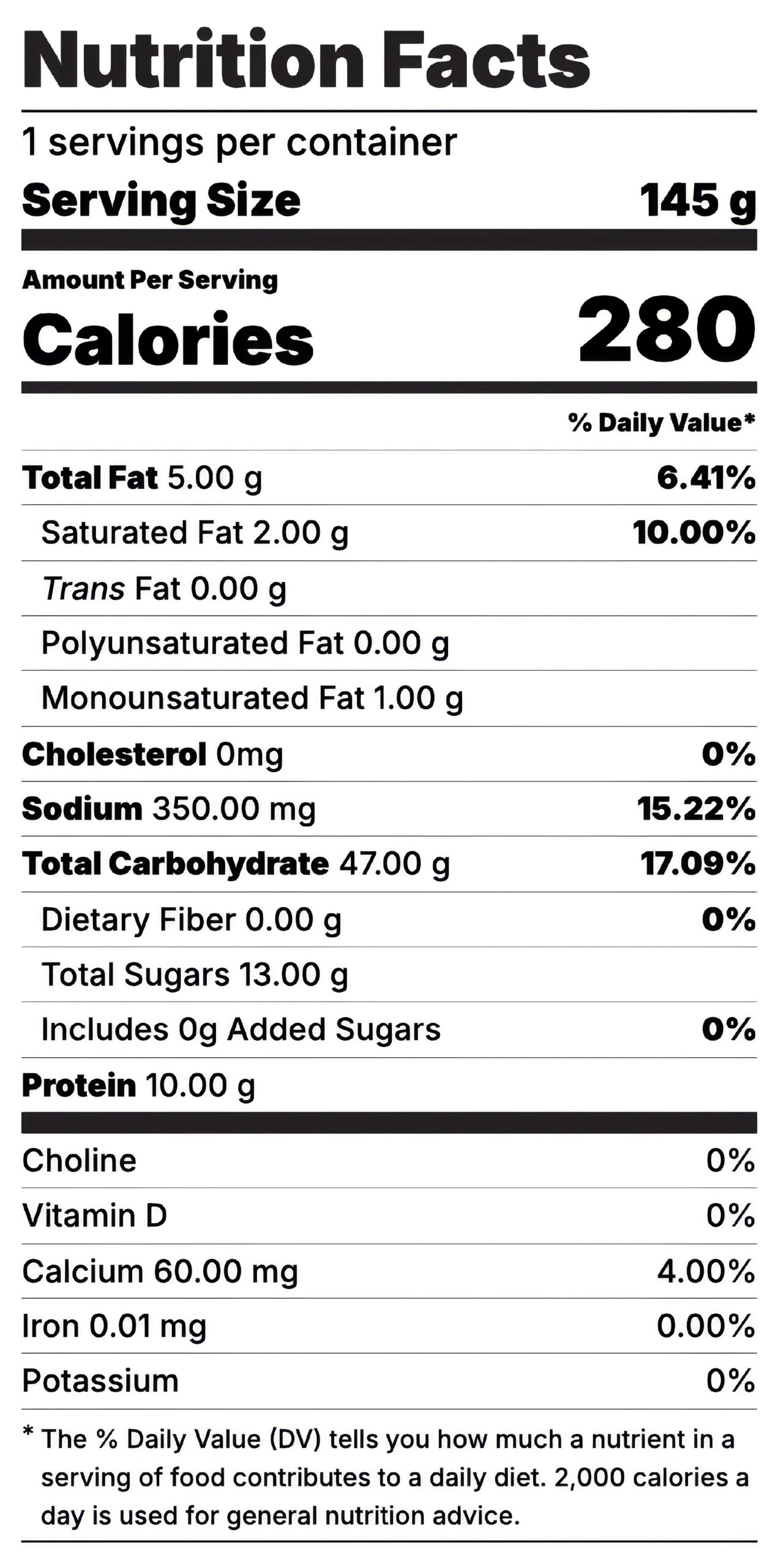 Amerikaans FDA Nutrition Facts-voedseletiket in het standaardformaat, gemaakt in Apicbase
